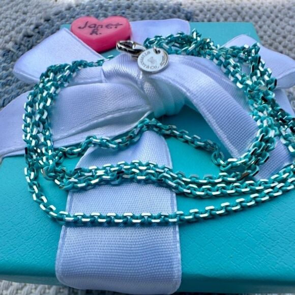 NEW 30" Tiffany & Co. Blue Enamel Sparkler Necklace - Picture 2 of 8